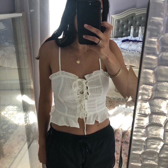 Princess Polly Tops - White tie-up crop top